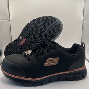 Women's Skechers Work, Sure Track - Chiton Alloy Toe Work Shoe 108025-BKRG Black